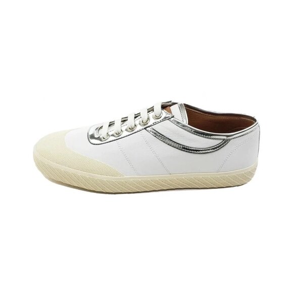 Bally Saffira White Silver Metallic Trim Leather Low Top Sneakers Womens US 9.5 - Picture 1 of 9